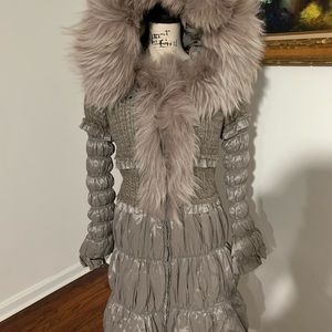 Vladi mix taupe jacket real silvery fox fur